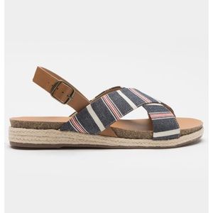 🆕 Soda Tenant Denim Striped Slingback Ankle Strap Espadrille Sandal -…